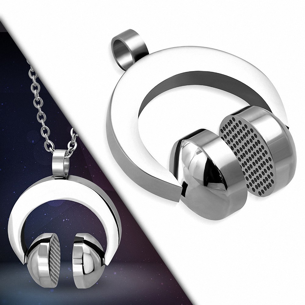 Pendentif homme casque audio argenté