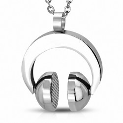 Pendentif homme casque audio argenté