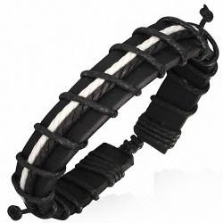 Bracelet homme cuir noir corde blanche et noir