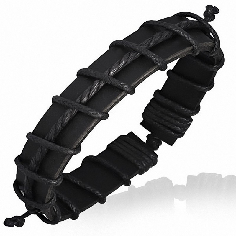 Bracelet homme cuir noir corde noir