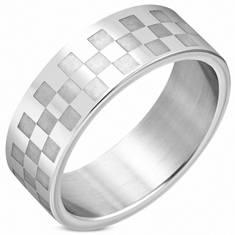 Bague homme acier damier