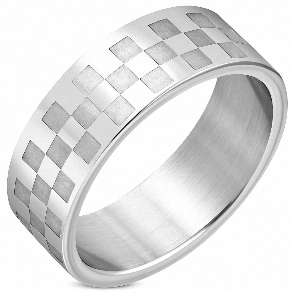 Bague homme acier damier