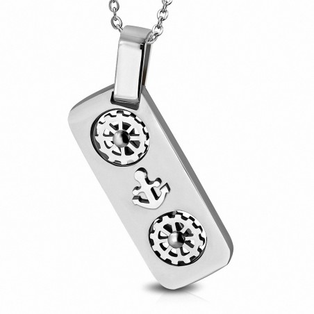 Pendentif homme cassette audio ancre marine