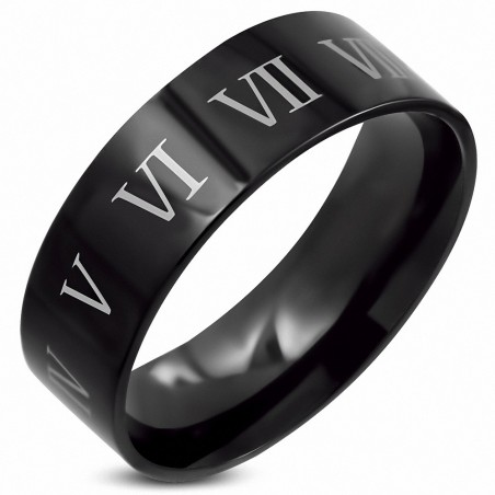 Bague homme acier noir chiffres romains