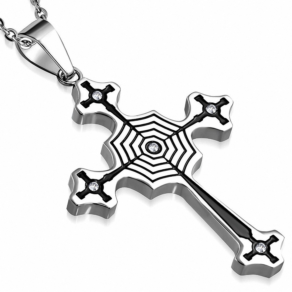 Pendentif homme biker croix toile d'araignée