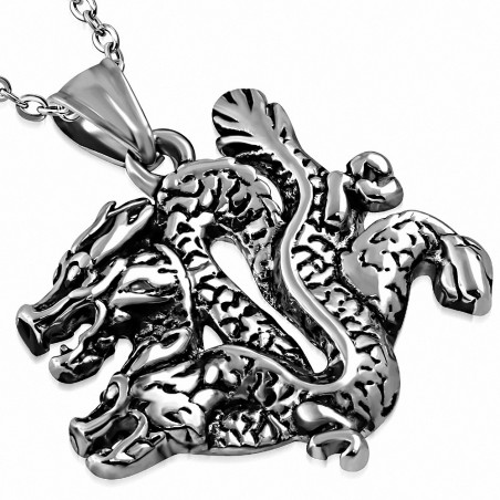 Pendentif homme biker dragon chinois jumeaux