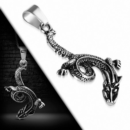 Pendentif homme biker spirale dragon de feu