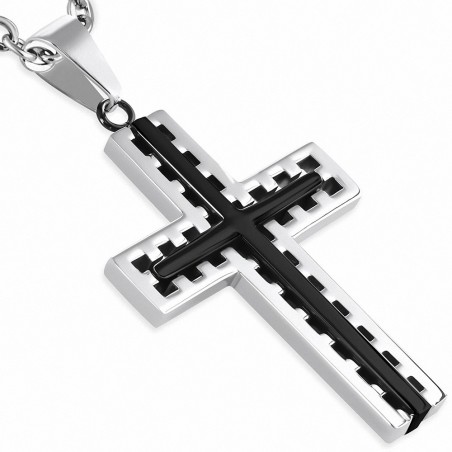 Pendentif homme croix géométrique noire