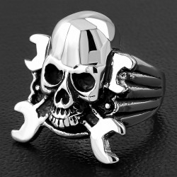 Bague homme acier clef à écrous skull biker