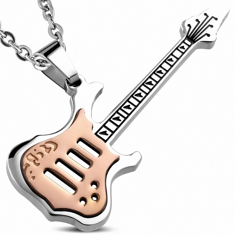 Pendentif homme guitare électrique or rose