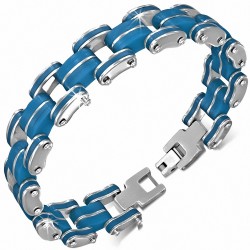 Bracelet homme bicolore acier et caoutchouc bleu clair