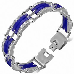 Bracelet homme bicolore en acier et caoutchouc bleu royal