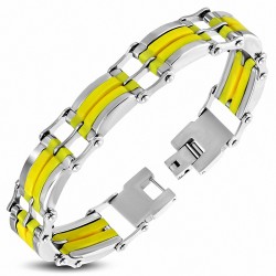 Bracelet homme bicolore en acier et caoutchouc jaune