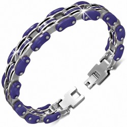 Bracelet homme acier argenté et caoutchouc violet
