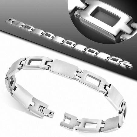 Bracelet homme acier maillons pleins et maillons creusés