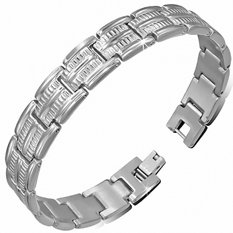 Bracelet homme acier formes rainurées maille panthère