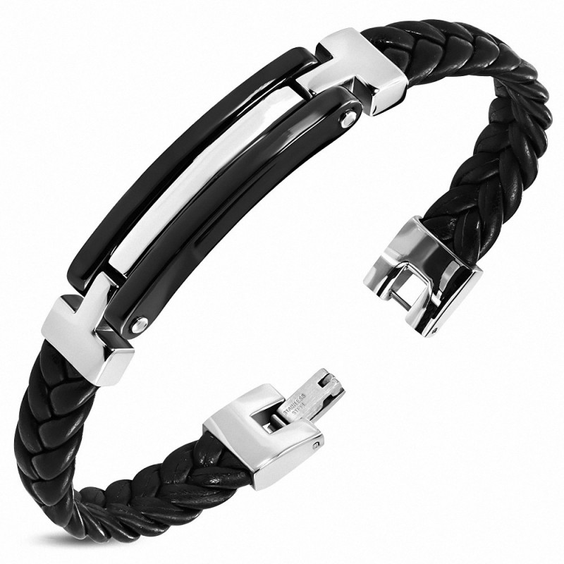 Bracelet homme similicuir noir tressé