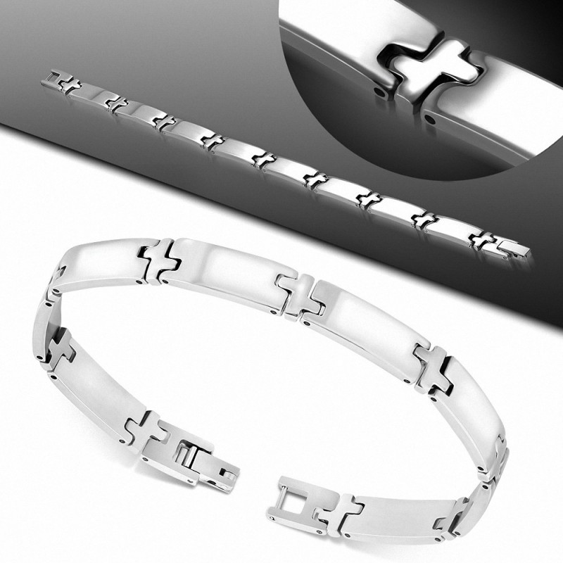 Bracelet homme acier croix maillons panthère