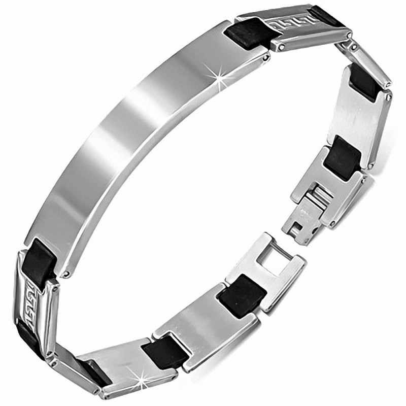 Bracelet homme acier inoxydable plaque et maillons caoutchouc