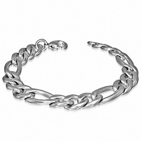 Bracelet homme acier maille figaro largeur 10 mm