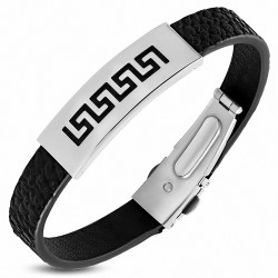 Bracelet homme caoutchouc noir plaque clé grecque