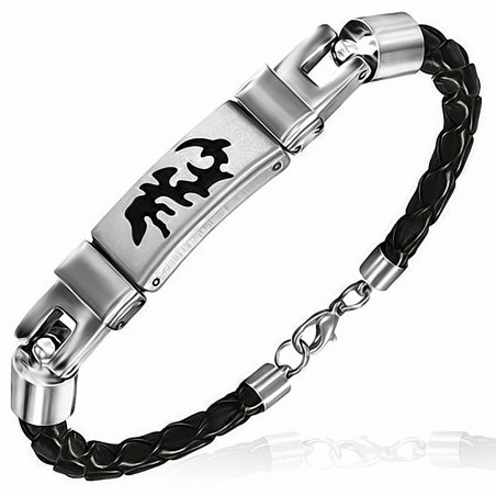 Bracelet homme similicuir noir tressé motif tribal