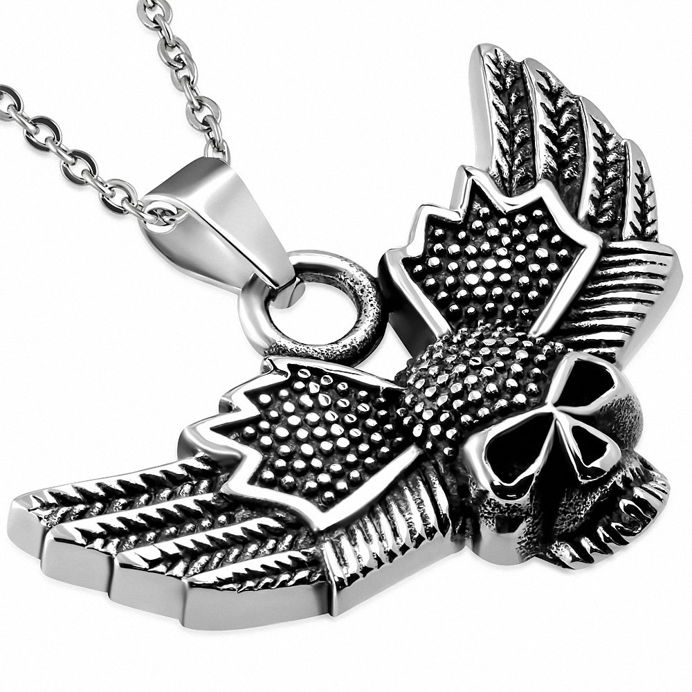 Pendentif homme biker crâne ailé