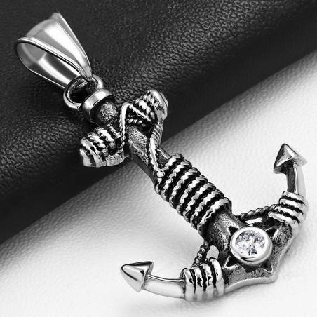 Pendentif homme biker ancre marine