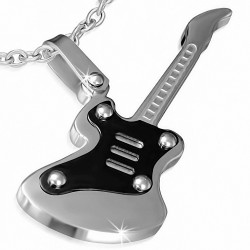 Pendentif homme guitare électrique argentée et noire