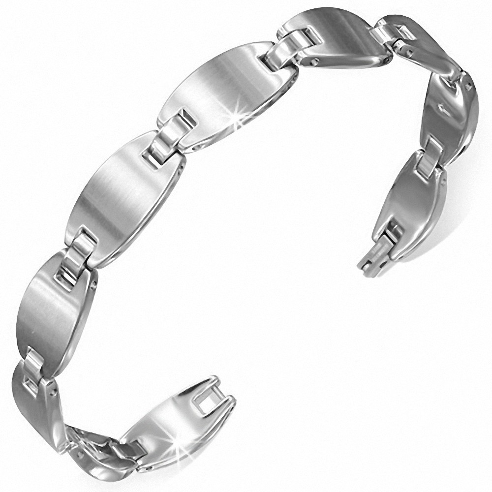 Bracelet homme en acier argenté maille ovale