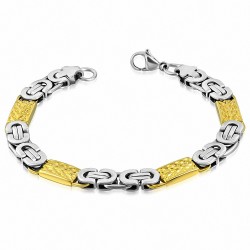 Bracelet homme acier argenté et doré maille byzantine largeur 8 mm