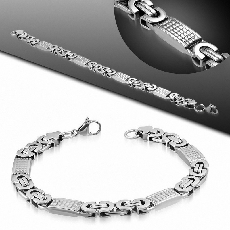 Bracelet homme en acier argenté maille byzantine largeur 8 mm