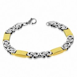 Bracelet homme en acier argenté et doré maille byzantine largeur 8 mm