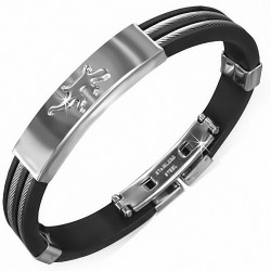 Bracelet homme caoutchouc noir cables et plaque lézard