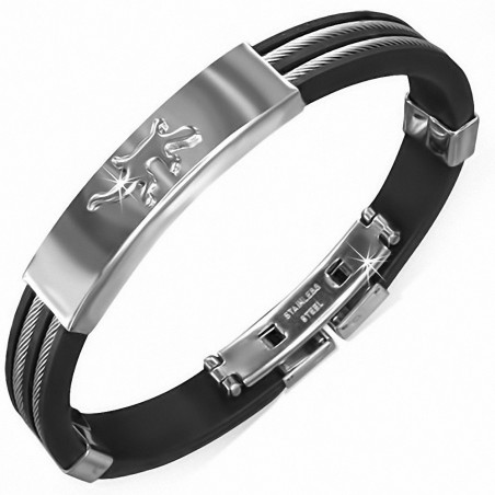 Bracelet homme caoutchouc noir cables et plaque lézard