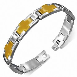 Bracelet pour hommes en acier avec croix de couleur dorée