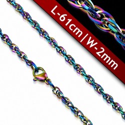 Chaine homme acier multicolore maille elliptique 61 cm x 2 mm