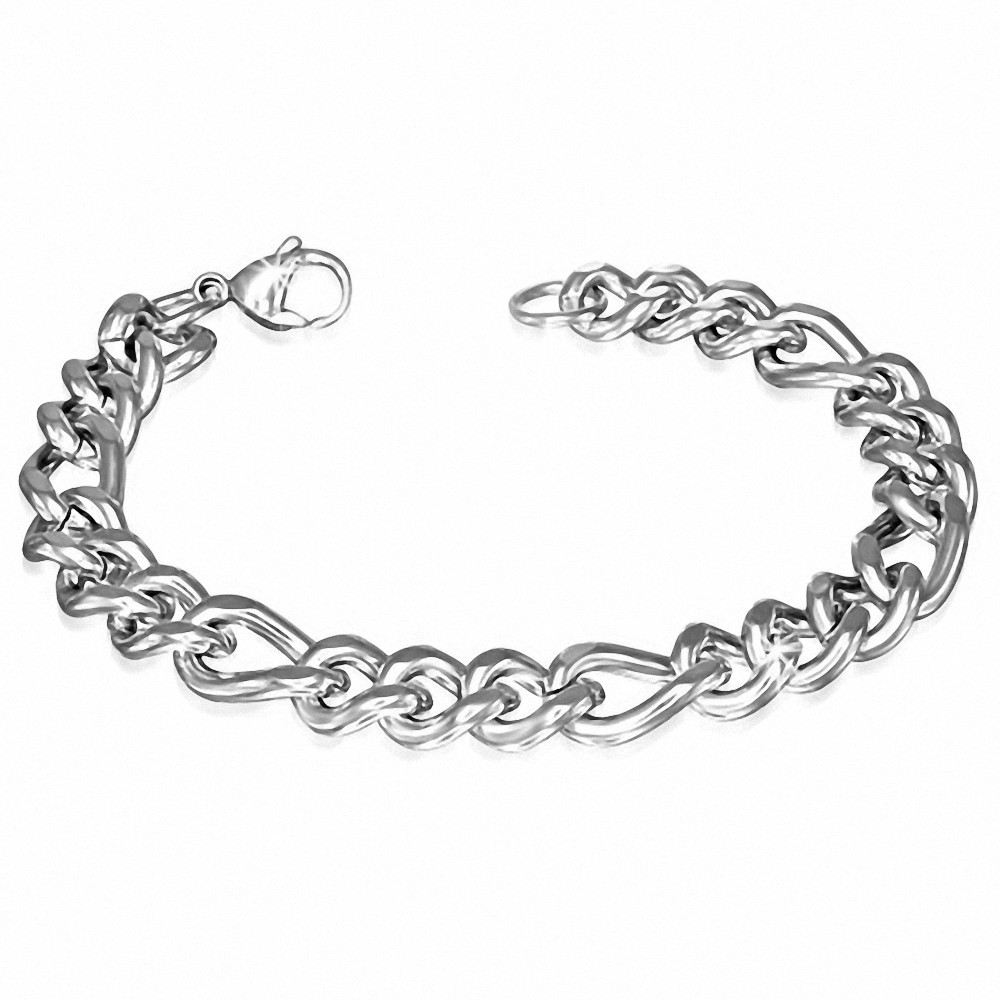 Bracelet pour hommes en acier argenté maille cubaine de 9 mm