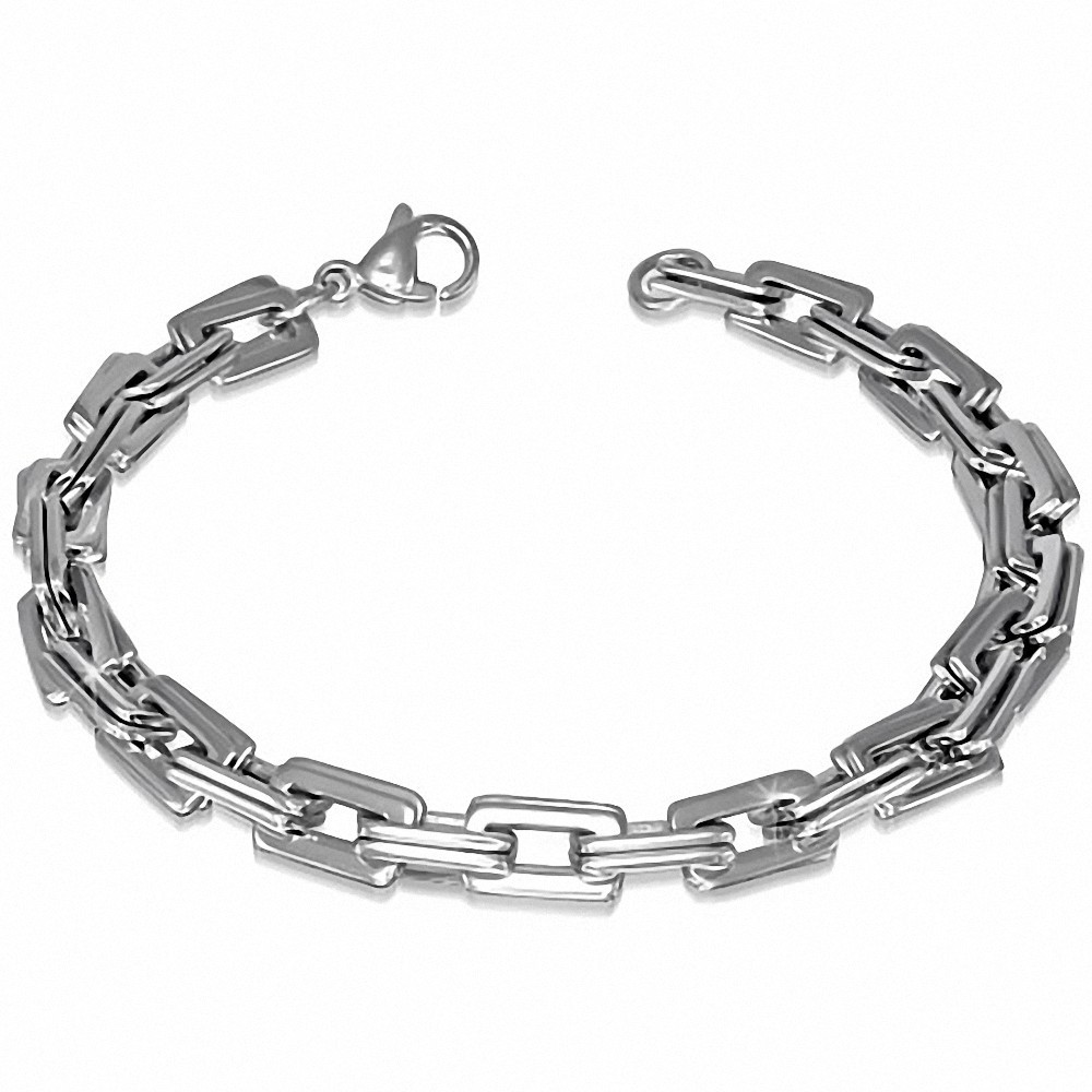 Bracelet homme en acier argenté avec maillons rectangulaires