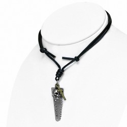 Collier homme cuir pendentif scie et crane