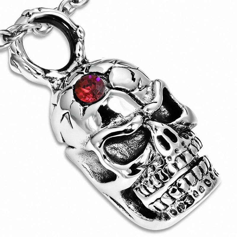 Pendentif homme biker crâne fantôme Red