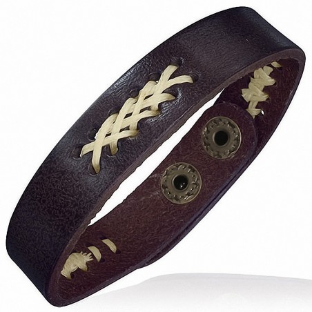 Bracelet homme cuir chocolat criss-cross blanc