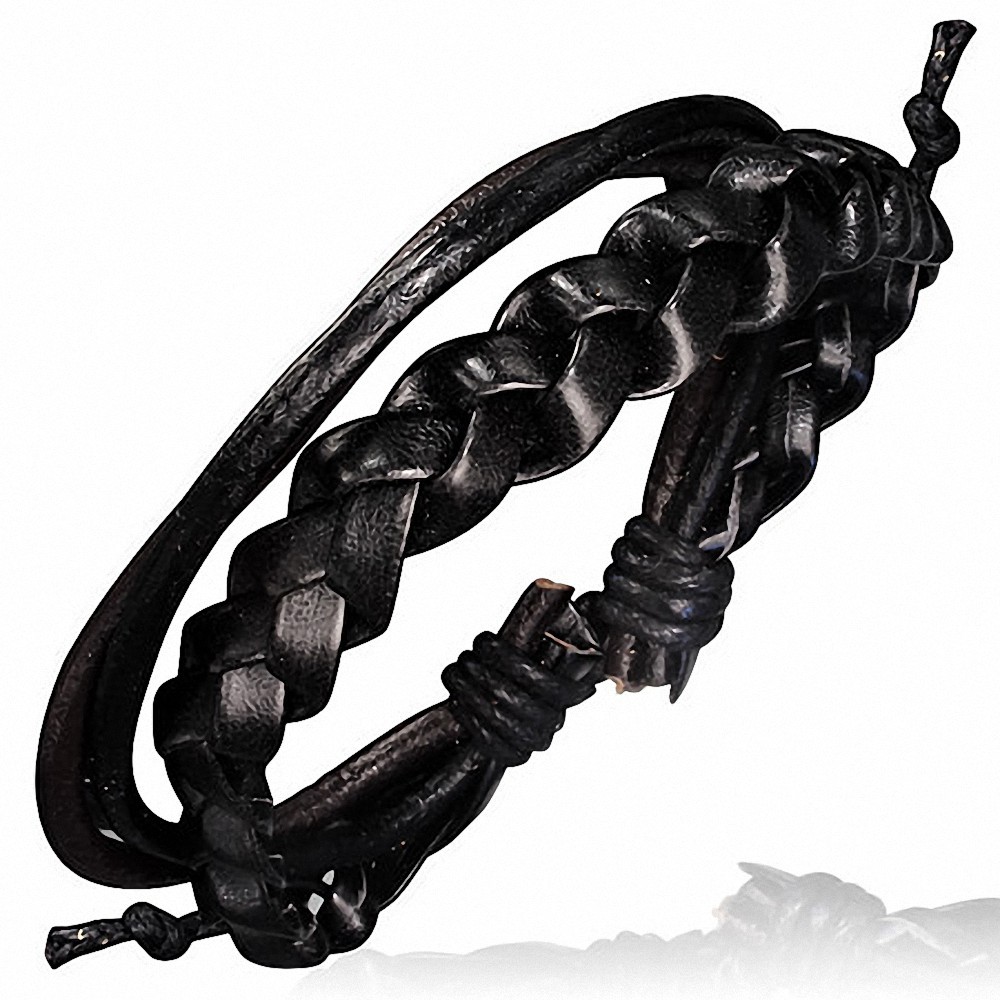 Bracelet homme cuir noir tressé