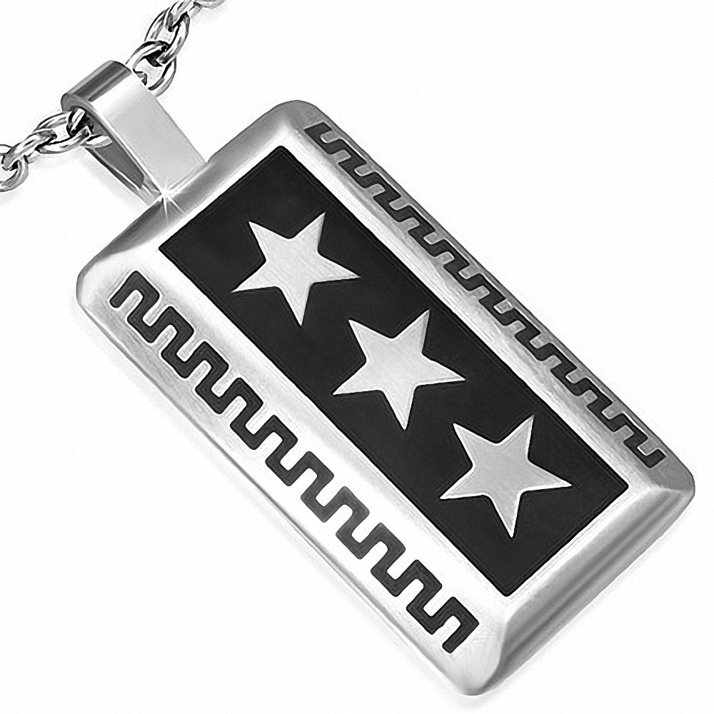 Pendentif homme rectangle 3 étoiles clé grecque