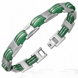 Bracelet homme acier liens caoutchouc vert
