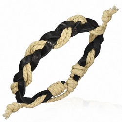Bracelet tressé cuir noir corde crème
