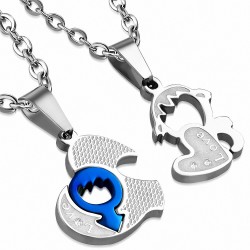 Pendentif couple signe homme bleu/argenté