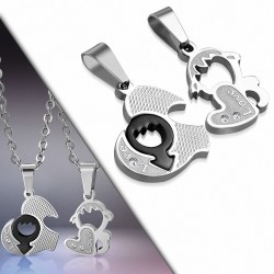 Pendentif couple signe homme noir/argenté