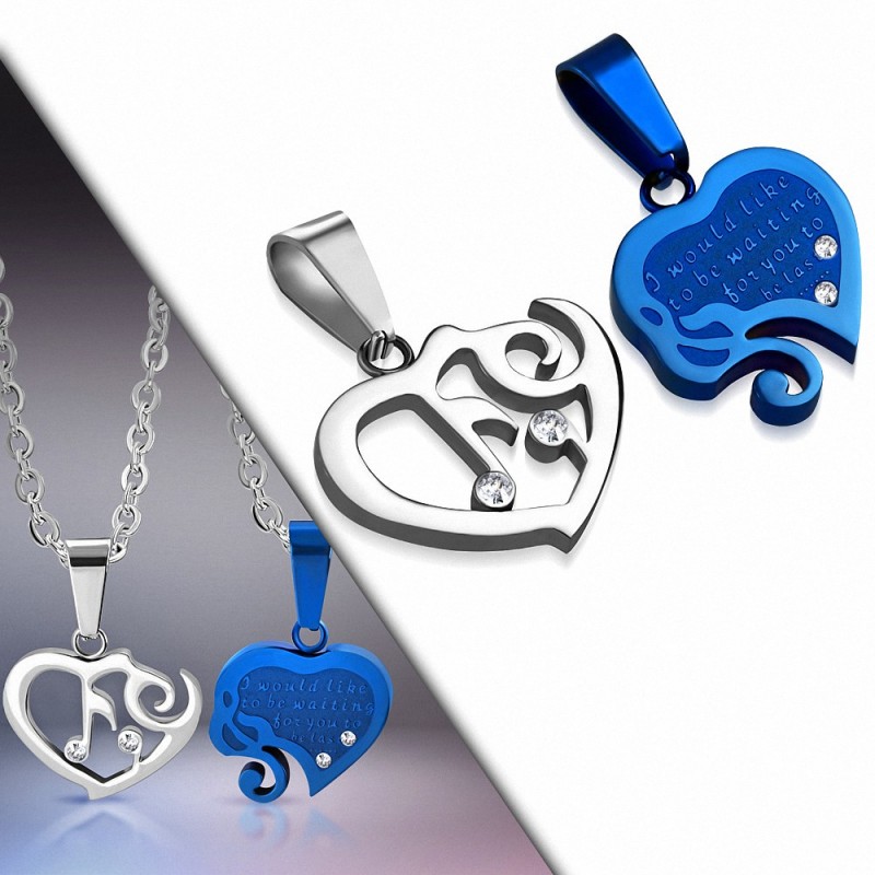 Pendentif couple musique bleu/argenté