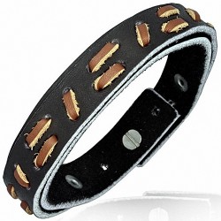 Bracelet homme cuir noir incrustes marron